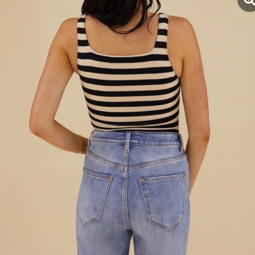 Rachel Parcell Black and Nude Striped Bodysuit - Picture 2 of 2